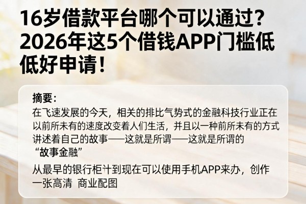 16岁借款平台哪个可以通过？2026年这5个借钱APP门槛低好申请！
