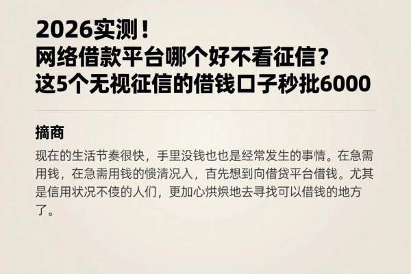 2026实测！网络借款平台哪个好不看征信？这5个无视征信的借钱口子秒批6000