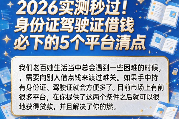 2026实测秒过！身份证驾驶证借钱必下的5个平台清点