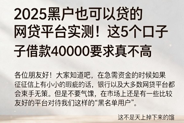 2025黑户也可以贷的网贷平台实测！这5个口子借款40000要求真不高