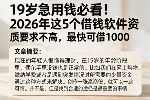 19岁急用钱必看！2026年这5个借钱软件资质要求不高，最快可借1000