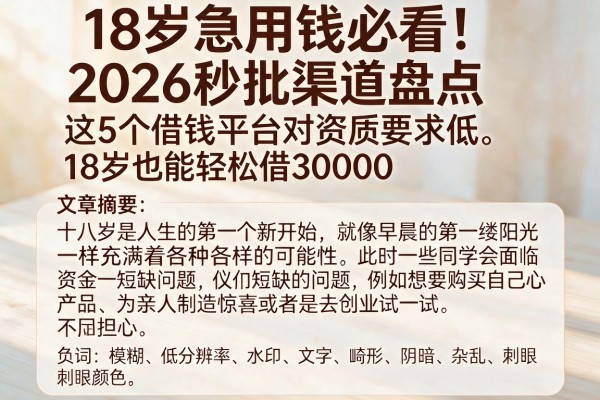 18岁急用钱必看!2026秒批渠道盘点:这5个借钱平台对资质要求低,18岁也能轻松借30000