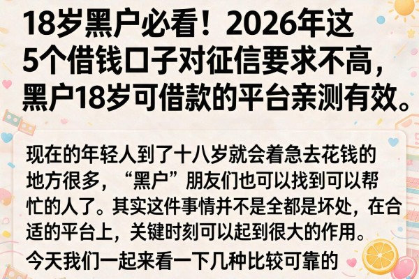 18岁黑户必看！2026年这5个借钱口子对征信要求不高，黑户18岁可借款的平台亲测有效