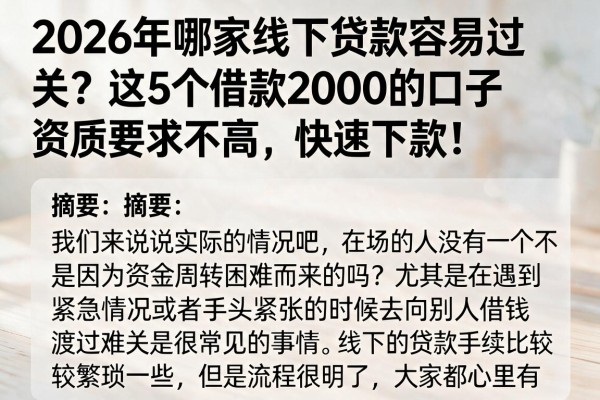 2026年哪家线下贷款容易过关?这5个借款2000的口子资质要求不高,快速下款!