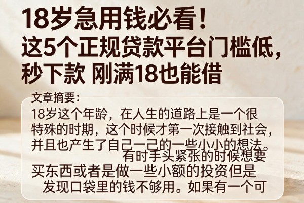 18岁急用钱必看！这5个正规贷款平台门槛低、秒下款，刚满18也能借