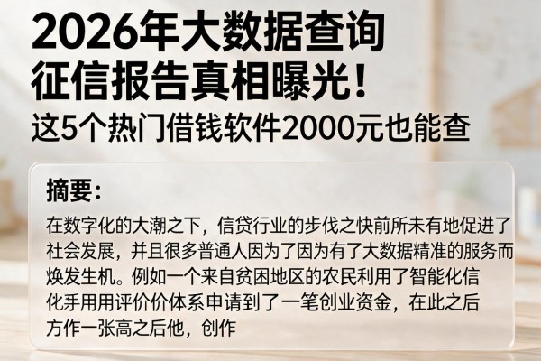 2026年大数据查询征信报告真相曝光!这5个热门借钱软件2000元也能查