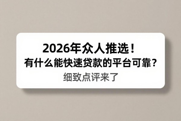 2026年众人推选!有什么能快速贷款的平台可靠?细致点评来了