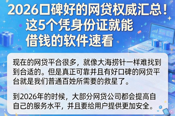 2026口碑好的网贷权威汇总！这5个凭身份证就能借钱的软件速看