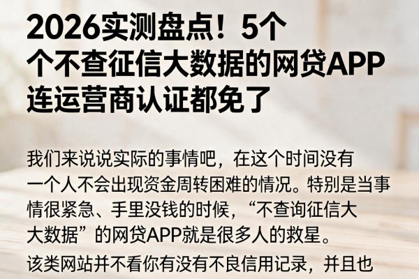 2026实测盘点！5个不查征信大数据的网贷APP，连运营商认证都免了