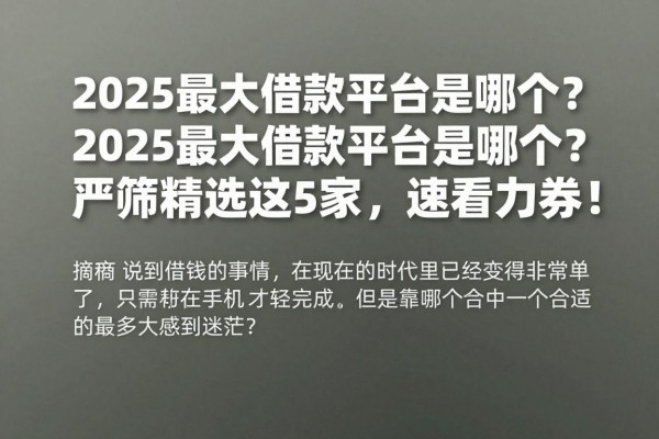 2025最大借款平台是哪个？严筛精选这5家，速看力荐！