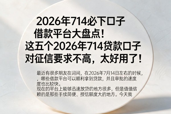 2026年714必下口子借款平台大盘点!这五个2026年714贷款口子对征信要求不高,太好用了!