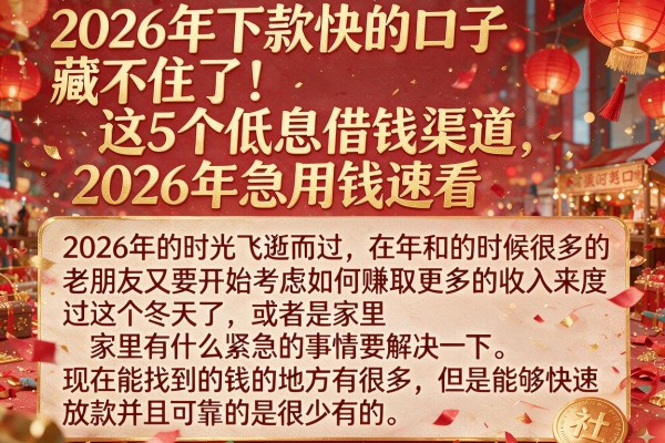 2026年下款快的口子藏不住了！这5个低息借钱渠道，2026年急用钱速看