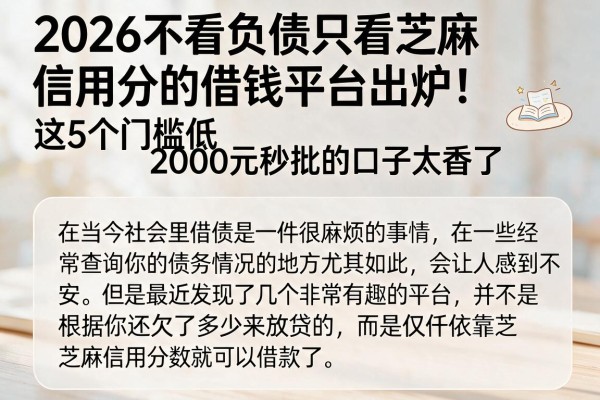 2026不看负债只看芝麻信用分的借钱平台出炉！这5个门槛低、2000元秒批的口子太香了