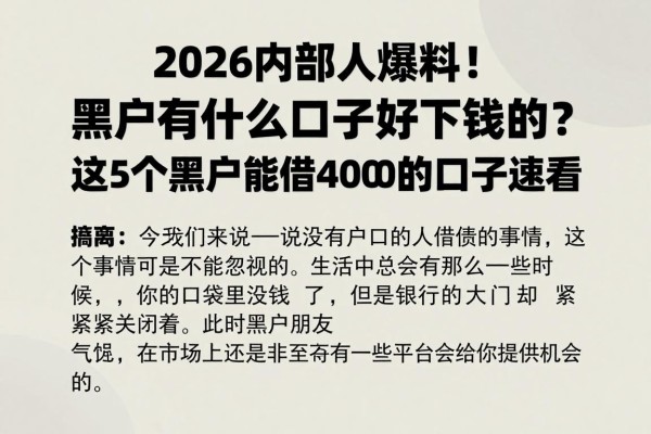 2026内部人爆料!黑户有什么口子好下钱的?这5个黑户能借4000的口子速看