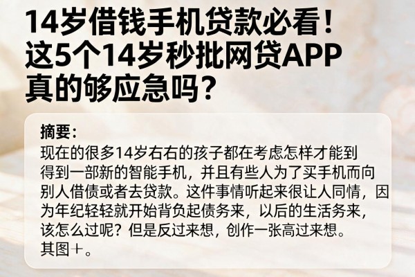 14岁借钱手机贷款必看!这5个14岁秒批网贷APP真的够应急吗?
