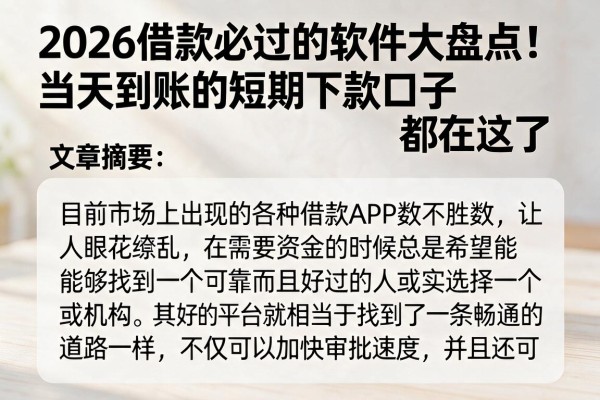 2026借款必过的软件大盘点！当天到账的短期下款口子都在这了