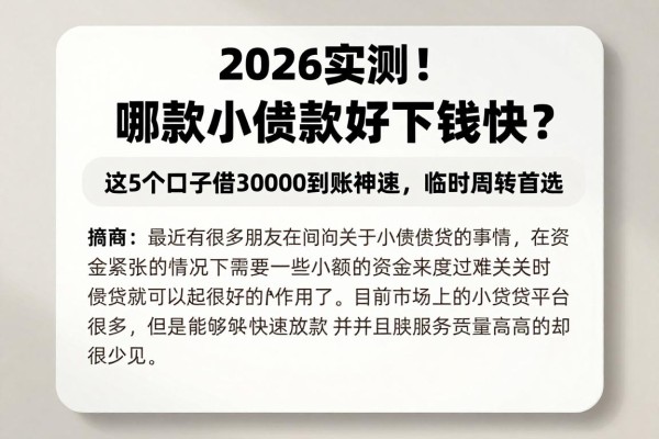 2026实测!哪款小额贷款好下钱快?这5个口子借30000到账神速,临时周转首选