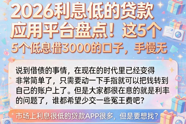 2026利息低的贷款应用平台盘点!这5个低息借3000的口子,手慢无