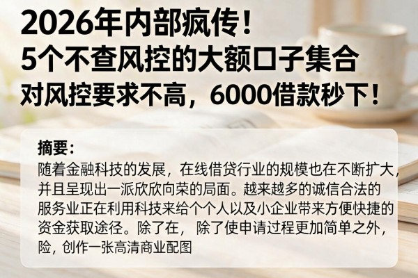 2026年内部疯传！5个不查风控的大额口子集合，对风控要求不高，6000借款秒下！