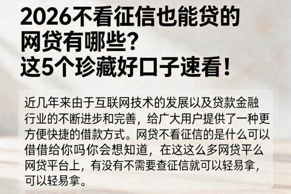 2026不看征信也能贷的网贷有哪些？这5个珍藏好口子速看！