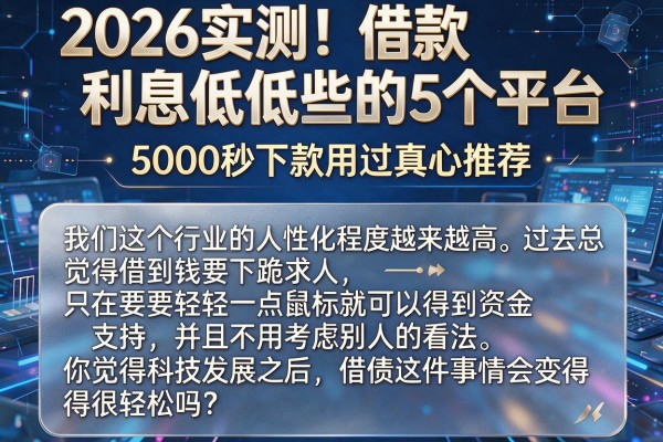 2026实测!借款利息低低些的5个平台,5000秒下款用过真心推荐