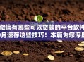 微信有哪些可以贷款的平台软件9月速存这些技巧!本篇为您深度探索! 微信有哪些可以贷款的平台软件9月速存这些技巧!本篇为您深度探索!