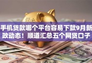 手机贷款哪个平台容易下款9月新政动态！顺道汇总五个网贷口子借钱容易下款软件