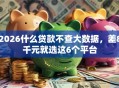 2026什么贷款不查大数据，差8千元就选这6个平台