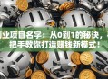 创业项目名字：从0到1的秘诀，手把手教你打造赚钱新模式！