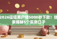 2026征信黑户借5000秒下款！独家揭秘5个实测口子