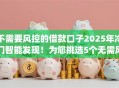 不需要风控的借款口子2025年冷门智能发现！为您挑选5个无需风控的贷款app