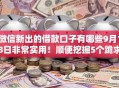 微信新出的借款口子有哪些9月18日非常实用！顺便挖掘5个跪求秒下黑户口子