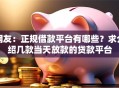网友：正规借款平台有哪些？求介绍几款当天放款的贷款平台