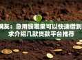 网友：急用钱哪里可以快速借到？求介绍几款贷款平台推荐