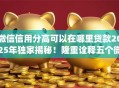 微信信用分高可以在哪里贷款2025年独家揭秘！隆重诠释五个微信信用分高可在网贷app借钱