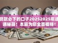 贷款必下的口子20252025年速通秘籍！本篇为您全面概括！