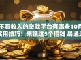 不看收入的贷款平台有哪些10月实用技巧！来瞧这5个借钱 易通过