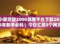 小额贷款2000急用平台下款2025年新手必码！今日汇总5个网贷2000急用口子下款借钱
