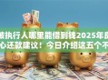 被执行人哪里能借到钱2025年良心还款建议！今日介绍这五个不查征信秒下大额