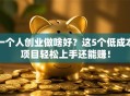 一个人创业做啥好？这5个低成本项目轻松上手还能赚！