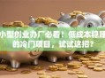 小型创业办厂必看！低成本稳赚的冷门项目，试试这招？