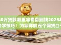 50万贷款哪里容易借到钱2025年必学技巧！为您详解五个网贷口子哪里容易借钱