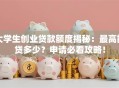 大学生创业贷款额度揭秘：最高能贷多少？申请必看攻略！