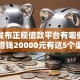 最新发布正规借款平台有哪些，私人借钱20000元有这5个渠道