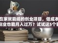 在家就能搞的创业项目，低成本副业也能月入过万？试试这5个靠谱路子！