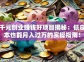 千元创业赚钱好项目揭秘：低成本也能月入过万的实操指南！