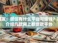 网友：微信有什么平台可借钱？求介绍几款网上都贷款平台