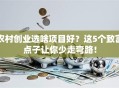 农村创业选啥项目好？这5个致富点子让你少走弯路！