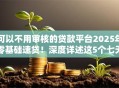 可以不用审核的贷款平台2025年零基础速贷！深度详述这5个七天贷款口子我微信给钱要给十块钱-