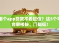 哪个app贷款不看征信？这5个平台审核快、门槛低！